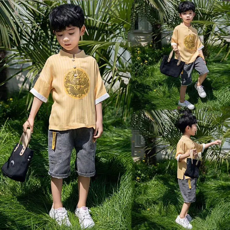 

2 Colors Summer Boys Clothes Short Sleeve +Short Pant 2Pieces Set For Age 18M-6Yrs Soft Cotton Kids Baby Boy Fashion Clothes Set