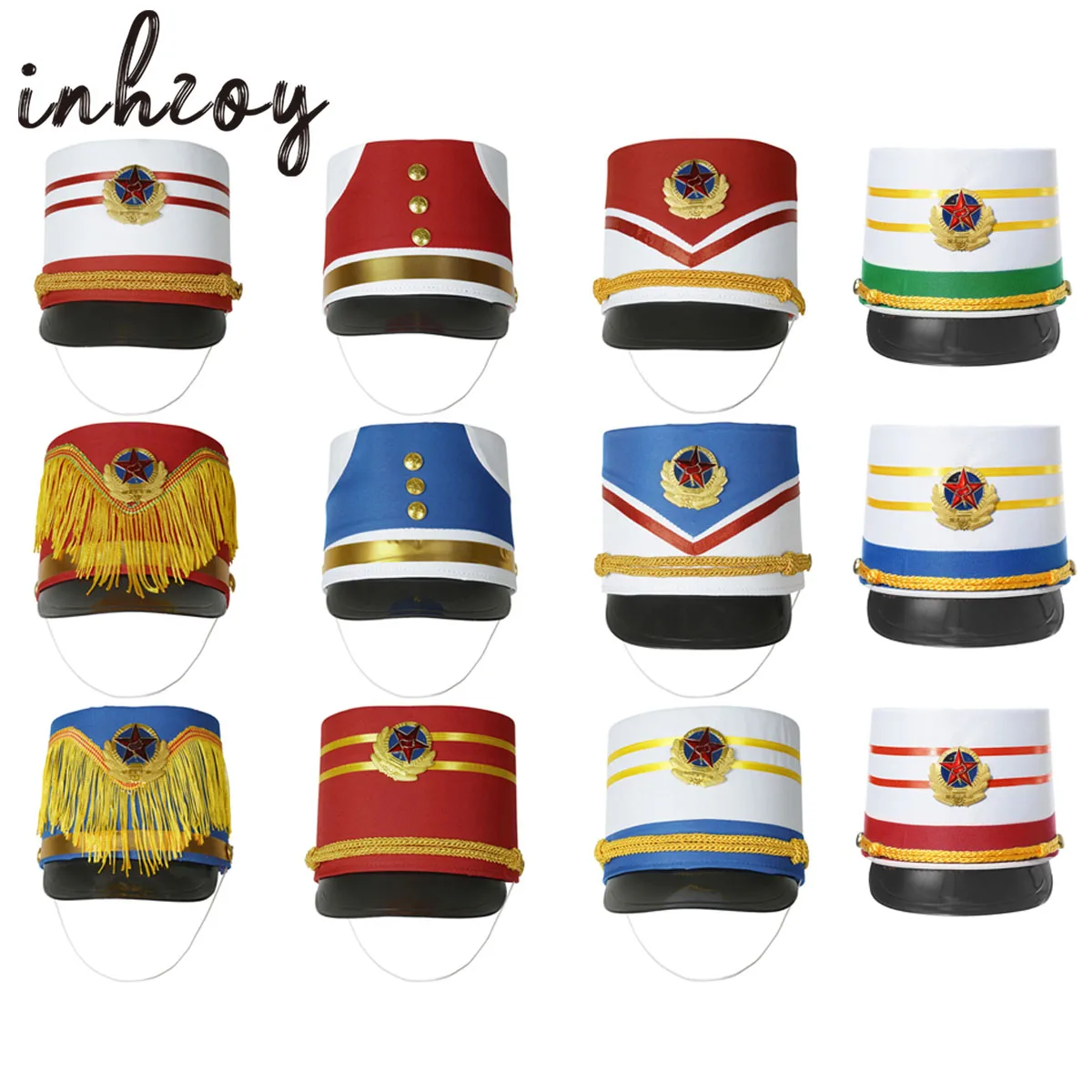 Kids Marching Band Hat Stylish Military Soldier Major Hat Luxury Halloween Stage Performance Cosplay Cap Drum Band Hat Costume
