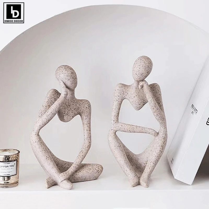 

Sand Color The Thinker Abstract Statues Sculptures Yoga Figurine Nordic Living Room Home Decor Decoration Maison Desk Ornaments
