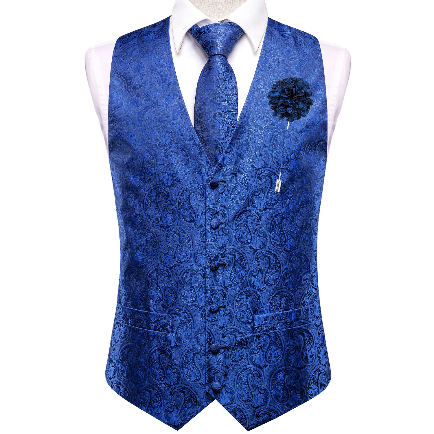 Темно-синий Шелковый мужской жилет