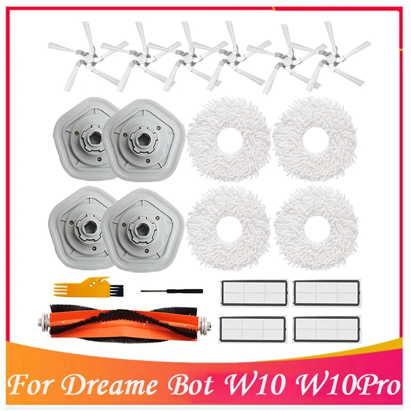 

21Pcs Washable HEPA Filter Mop Cloth Main Side Brush Accessories Kit For Dreame W10/W10 Pro Robot Vacuum Cleaner Part