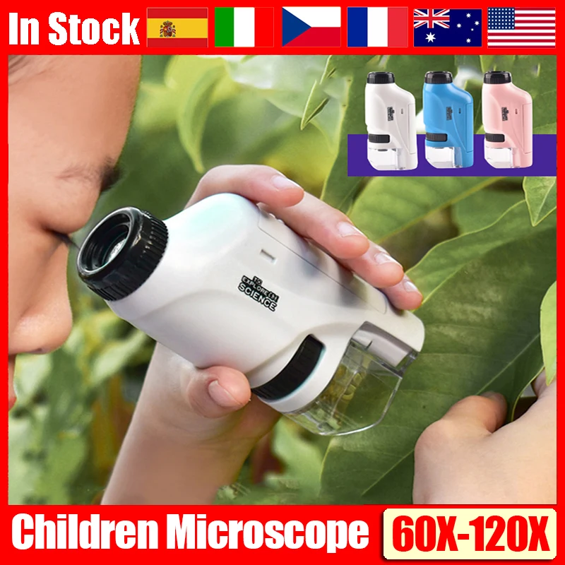 

Mini Pocket Microscope Kit 60-120x Lab Handheld Kids Microscope Battery Powered Microscope With LED Light Science Microscope