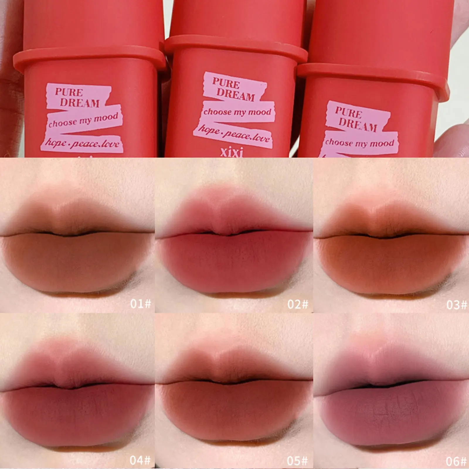 

New Cute Soft Mist Lip Mud Velvet Matte Lipstick Long-Lasting Pigmented Waterproof Lip & Cheek Makeup Rich Red Brown Blush Cream