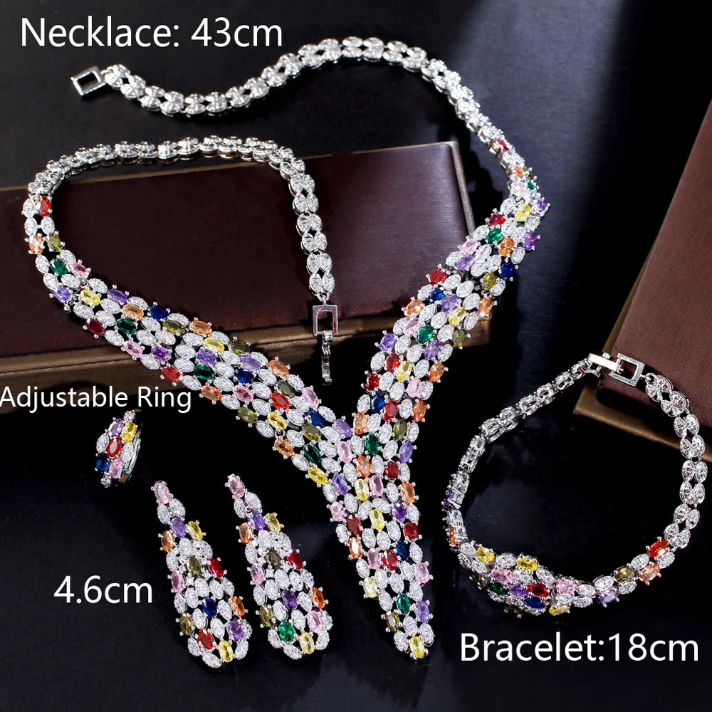 Ожерелье с длинными серьгами-подвесками из фианита 4 шт.