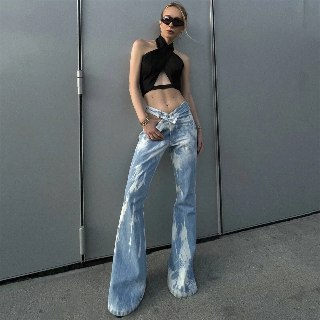 

Millennium Spicy Girls Y2k Low Rise Jeans Women's Summer Slim Fit 2023 New Cross Double Headed Casual Flare Pants