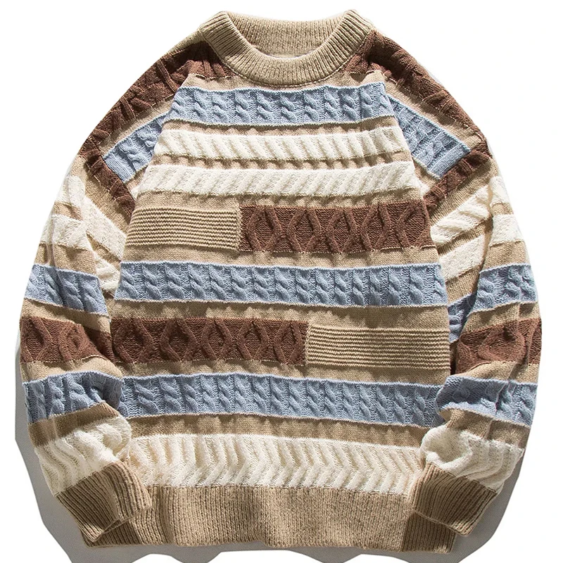 2022 Wavy Stripe Sweater For Men Irregularity Spliced Jacquard Knitwear Pullover Winter Women Sweater Oversized Men Clothing