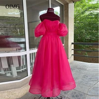 oimg 2022 simple a line hot pink evening dresses puff short sleeves organza sweetheart party dress formal bride gowns prom dress