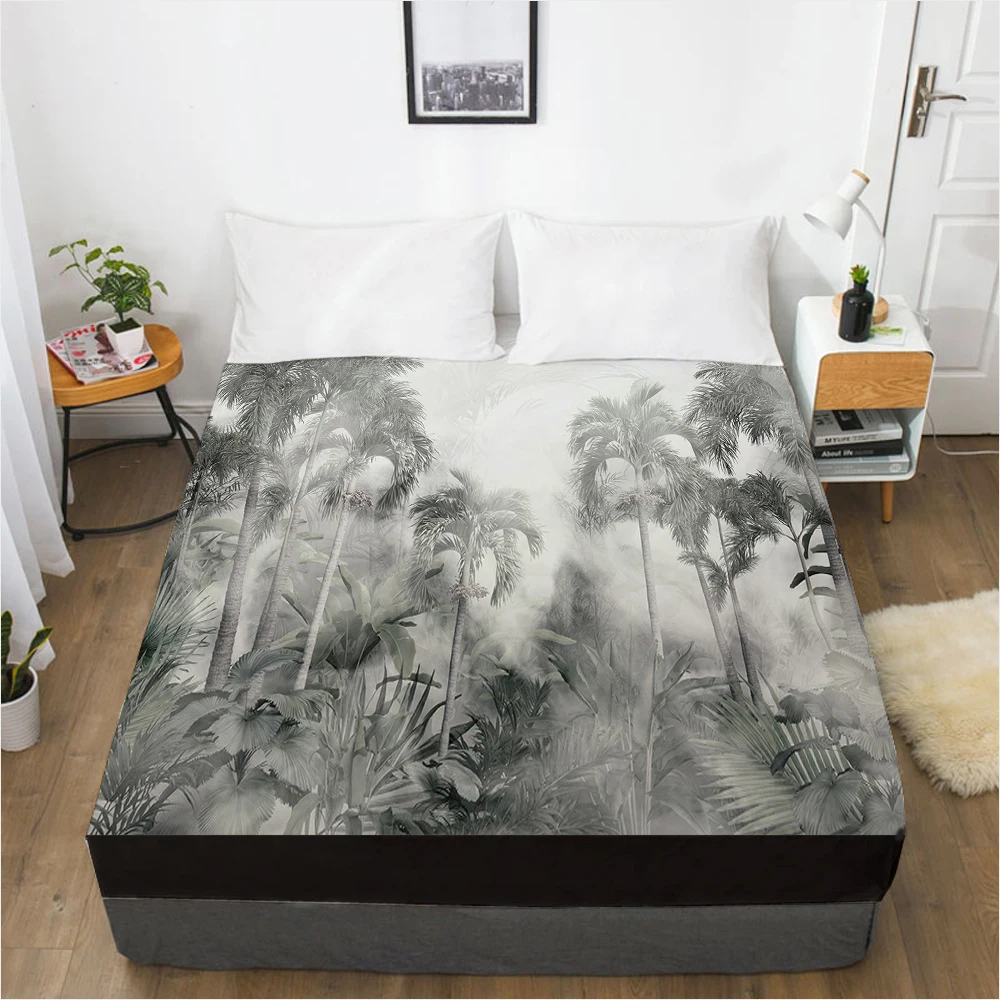 

1pc Elastic fitted sheet bed sheet With An Elastic Band 160x200 Customizable size Mattress Cover Bed cover Bedding tropic jungle
