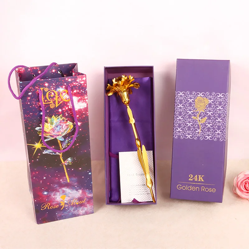 

Покрытая 24-каратным золотом роза Подарочная коробка День Святого Валентина подарок на день матери искусственный цветок галактики Золотая ...