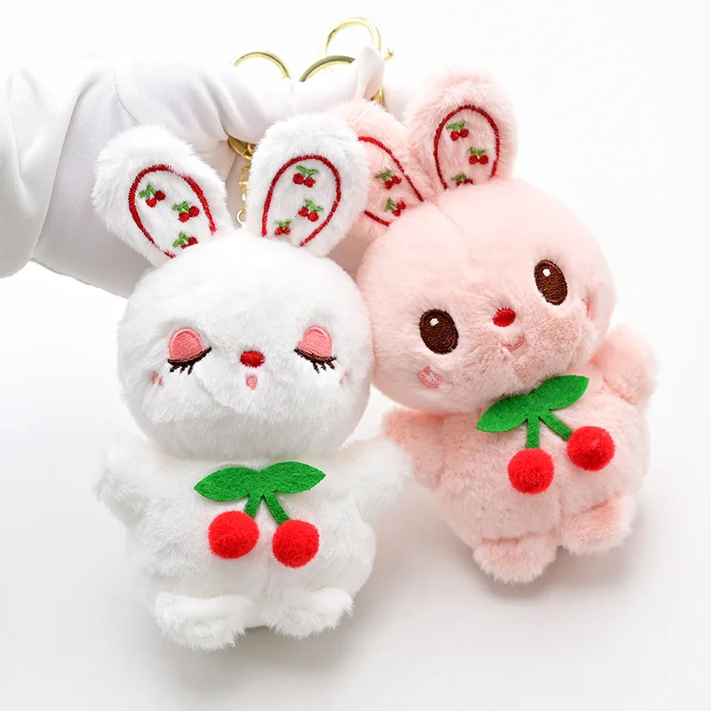 

Kawaii Small Fresh Cherry Rabbit Plush Lifelike Doll Fashion Pendant Decorative Soft Keychain Christmas Birthday Couple Gift