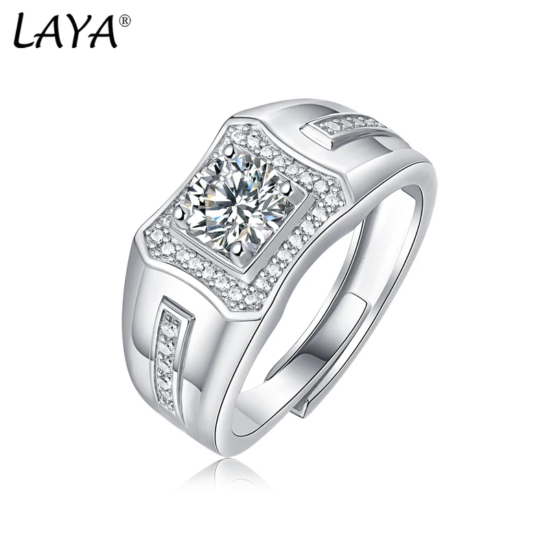 

LAYA Real 1 Carat Moissanite Wedding Ring For Men 925 Sterling Silver Round Brilliant Diamond Solitaire Engagement Jewelry