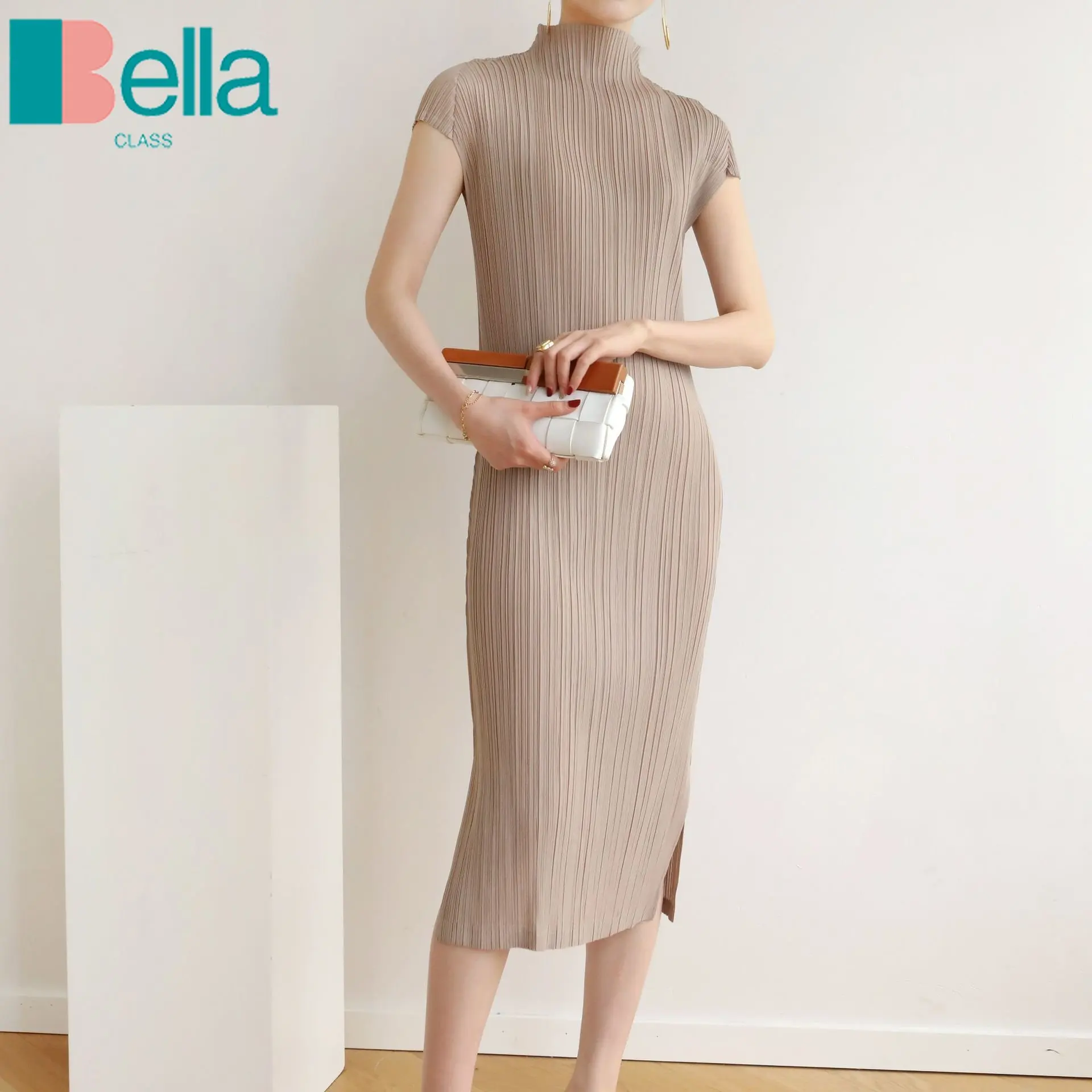 

2023 Summer High-end Fashion Slim Stand-neck Side Split Women Long Dress