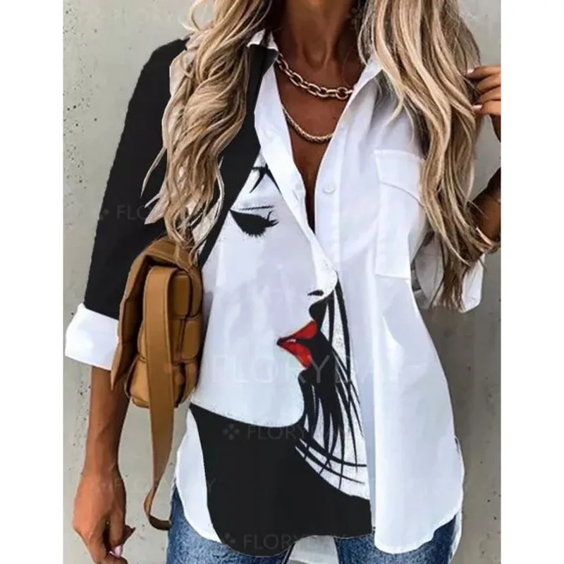 

2022 Autumn New Fashion Women Long Sleeve Blouse Floral Printed Casual Loose Shirts Designer Shirt