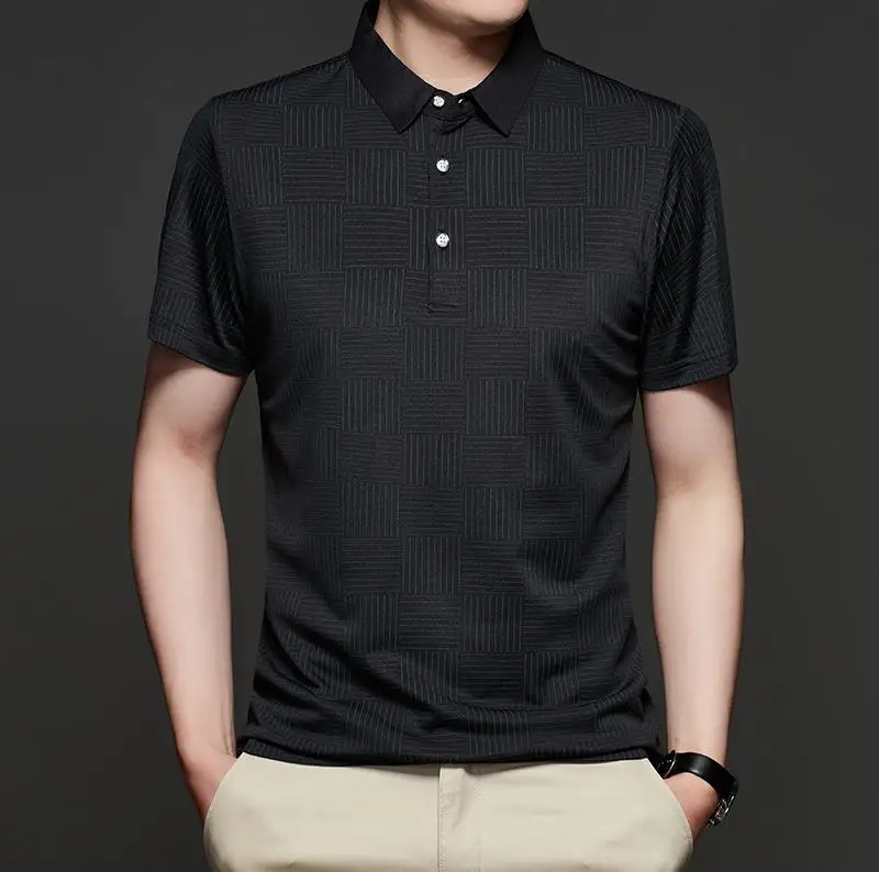 

Новинка летняя рубашка-поло с отложным воротником и рукавом до локтя модная свободная повседневная мужская футболка с коротким рукавом муж...