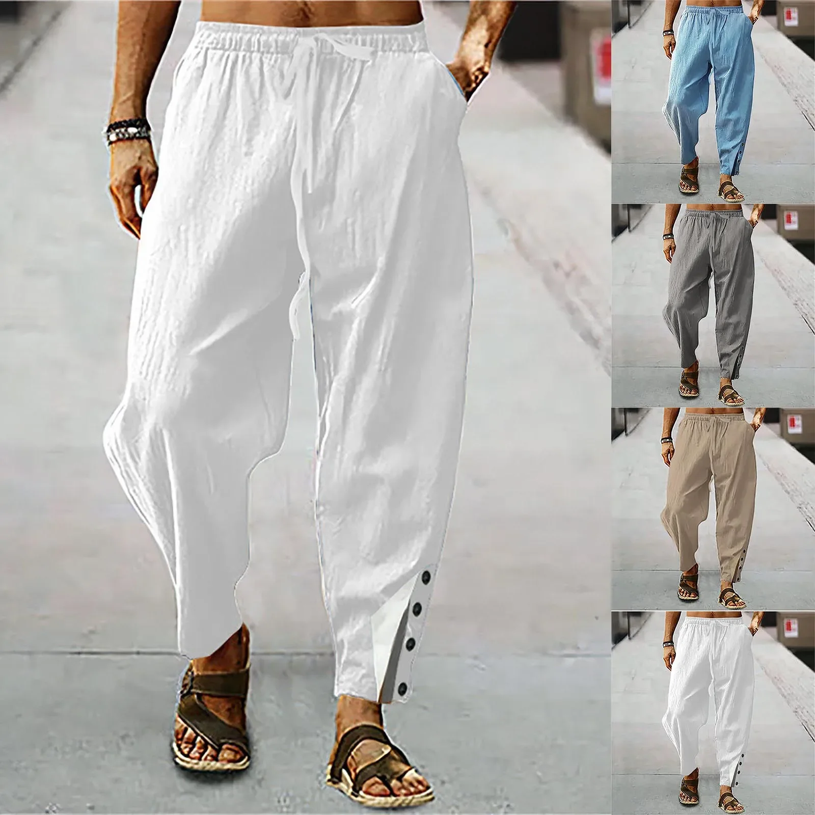 Мужские хлопковые и льняные дышащие тонкие брюки мужские весенне-осенние