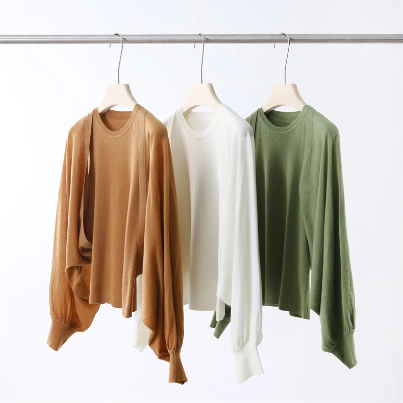 

Spring Wool Shawl Knitted Cardigans Sweaters women Buttonless jacket Tops Superfine Lazy Loose Bat Sleeves Sweater Long Sleeve