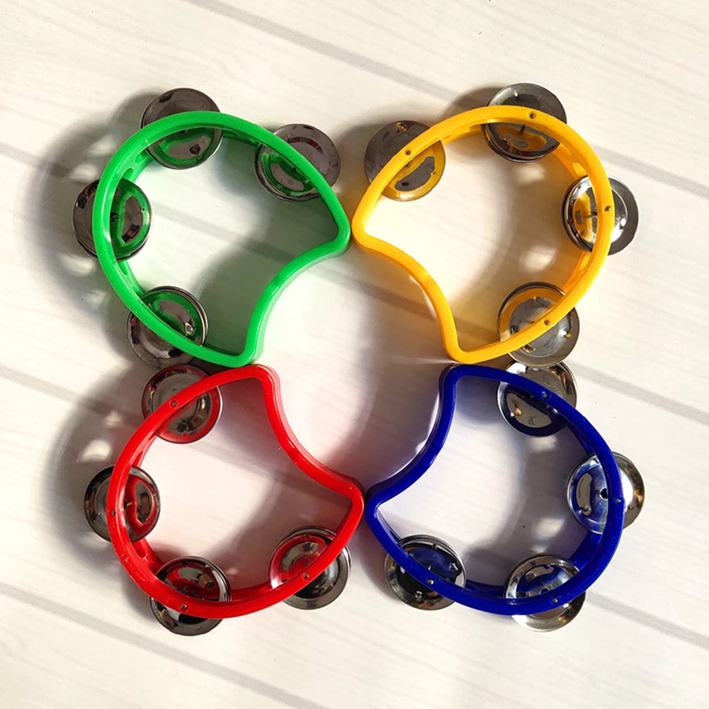

4pcs Hand Held Bell Rattles Tambourine Percussion Musical Instrument with Double Metal Jingles Children Musical Toy