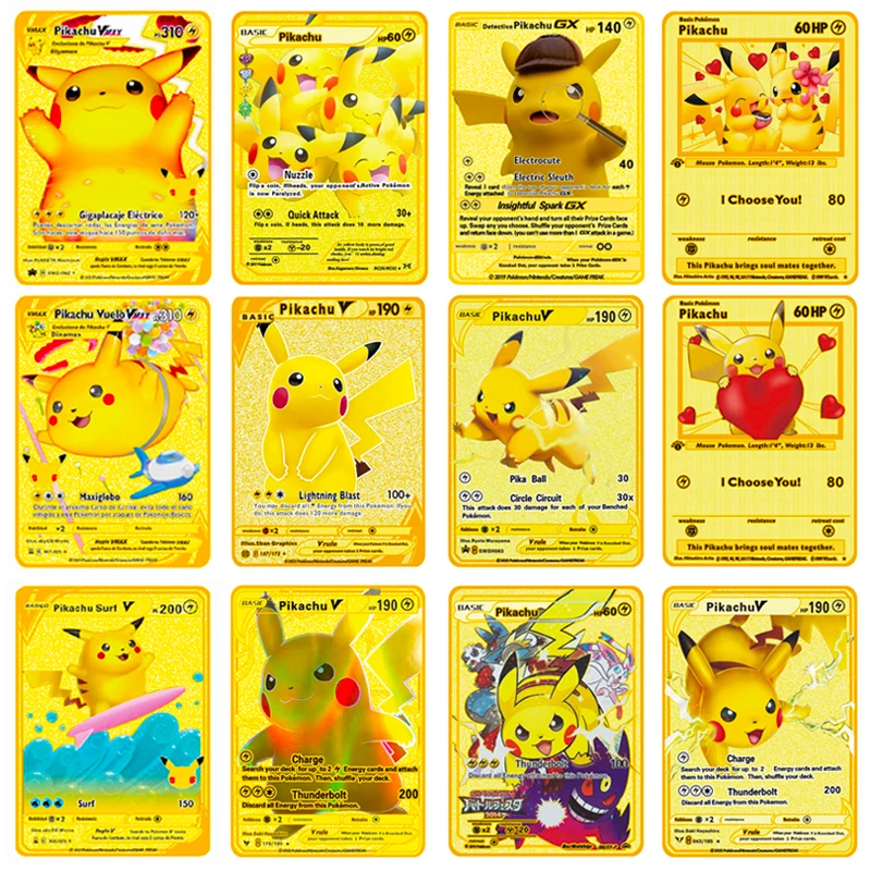 

Pokemon Cards Pikachu Charizard Vmax GX Energy Shining Metal Card Spanish English Rare Collection Battle Trainer Kids Gift