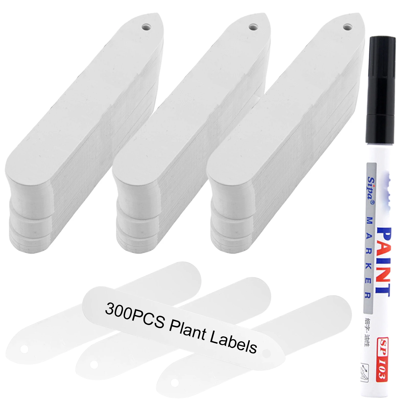 

300pcs 3.74x0.71 Inch Name Tags Potted Flowers Hanging Holes With Pen Marker Plant Labels Plastic Outdoor White Herbs Waterproof