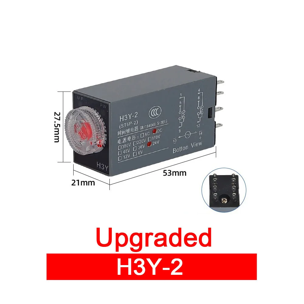 

H3Y-2 H3Y-4 8P 14Pin Delay Timer Time Relay With Base Socket Adjusting Knob Control Timing Relay AC DC 12V 24V 220V Time Switch