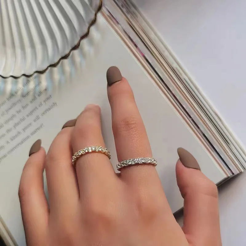 

Simple Super Flash Micro-set Full Diamond Zirconia Single Row Ring Couple 925 Stamp Party Birthday Jewelry Gift Wholesale