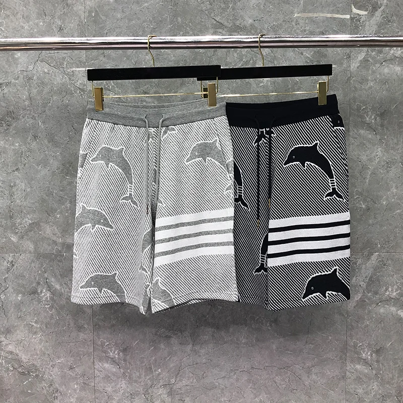 

TB THOM Pants Male Shorts Summer Sport Trousers Classic Cotton Loopback Dolphin Pattern Jacquard Weave 4-Bar Shortpants