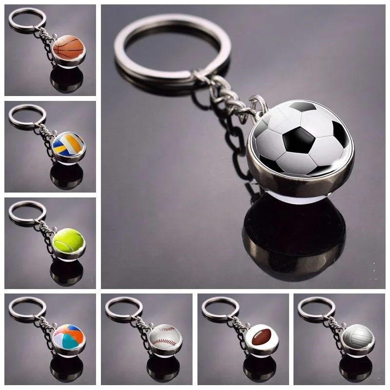 

Football Key Ring Glass Ball Key Chain Ring Basketball Volleyball Baseball Tennis Small Pendant Ornament key chain accessories