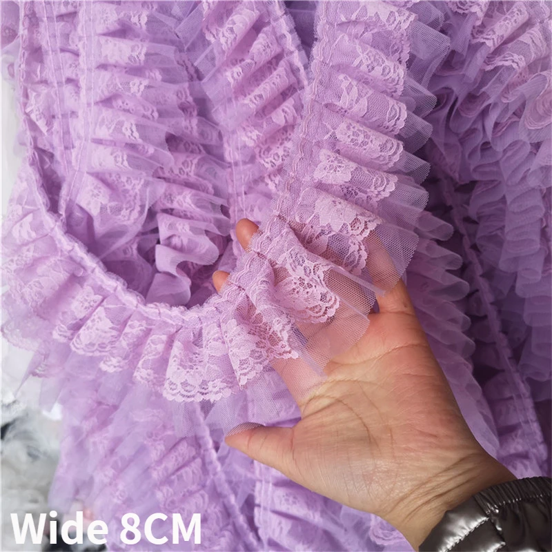 

8CM Wide Double Layers Tulle Frilled Mesh 3D Pleated Fabirc Embroidery Fringed Ribbon Lace Collar Ruffle Trim Dress Sewing DIY