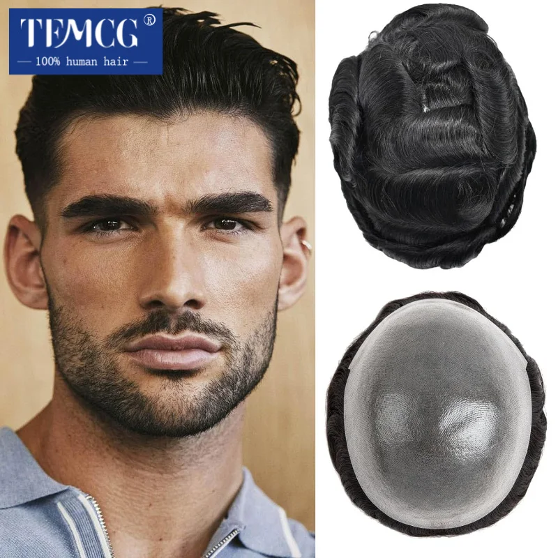 Парик для мужчин с двумя узлами 0 08 мм 100% натуральные волосы