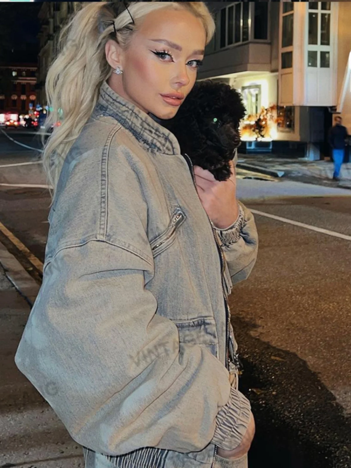 Скидка 50% на новых продуктов&quot American High Street Retro Grey Cargo Джинсовая куртка хлопковой