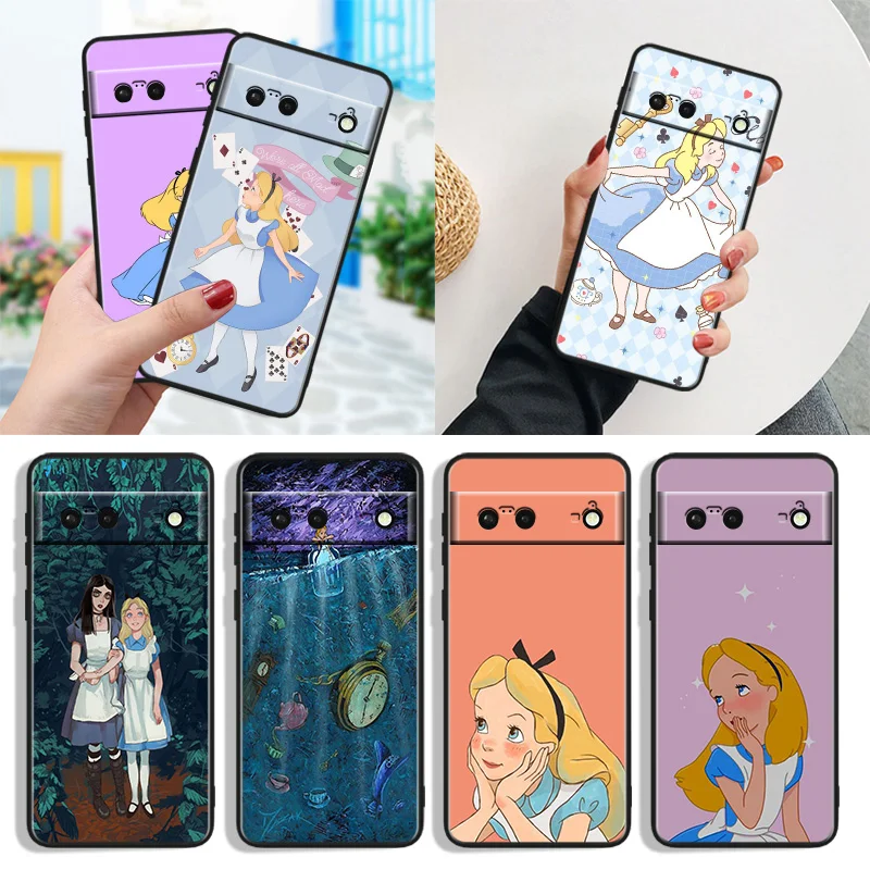 

Cute princess alice Shockproof Cover for Google Pixel 7 6a 6 Pro 5 4 4A XL 5G Black Phone Case Shell Soft Fundas Capa