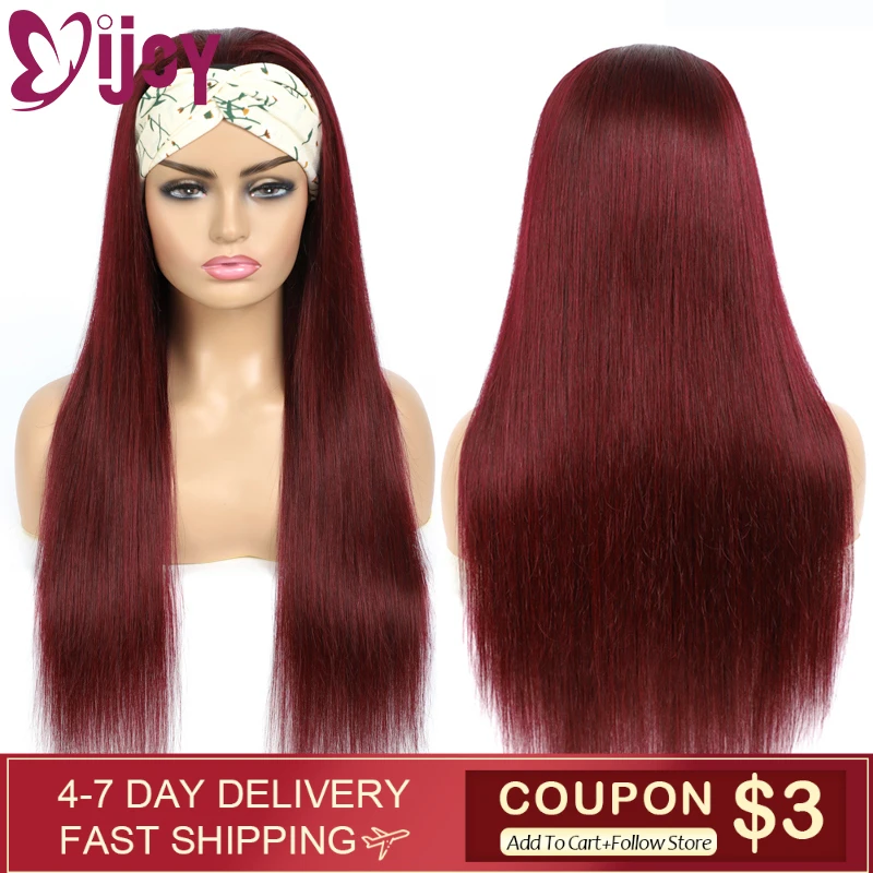 

IJOY 99J/Burgundy Headbands Wig Human Hair Straight Brazilian Remy Head Band Wigs For Black Women Full Machine Made Wigs