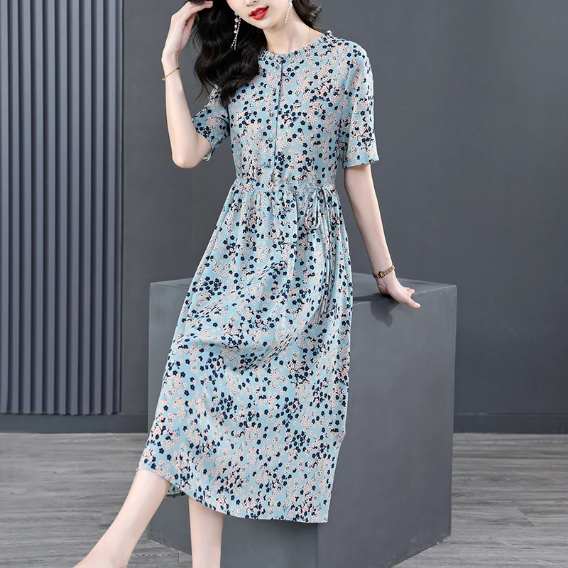 

Женское платье с коротким рукавом, свободное платье большого размера с V-образным вырезом и поясом, весна-лето 2023