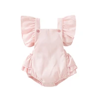 0 24m newborn baby girls ruffle solid romper flying sleeve square neck infant toddler summer rompers jumpsuits baby clothing
