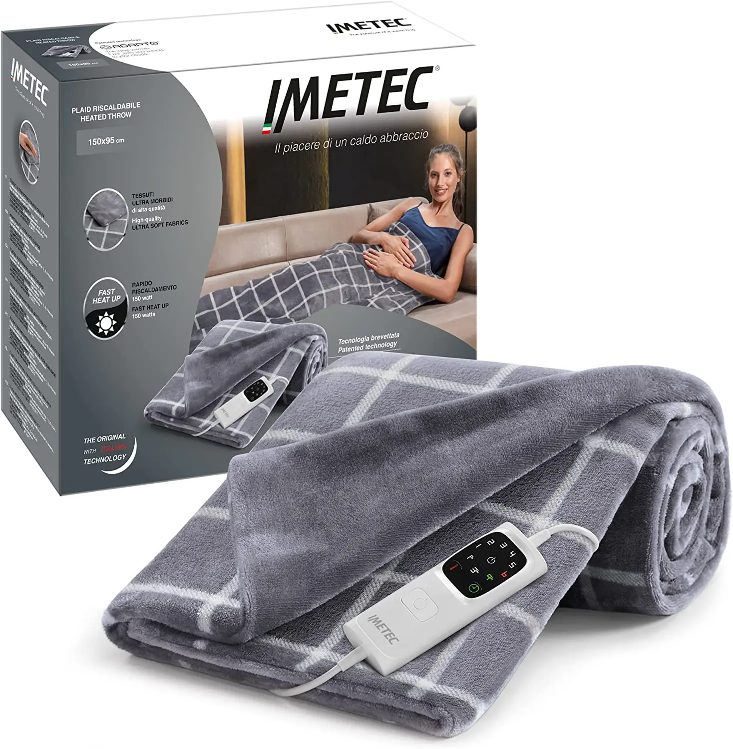 

Electric blanket 150x95 cm velvety fabric equipped with adaptive technology safety device 6 machine washable temperatures