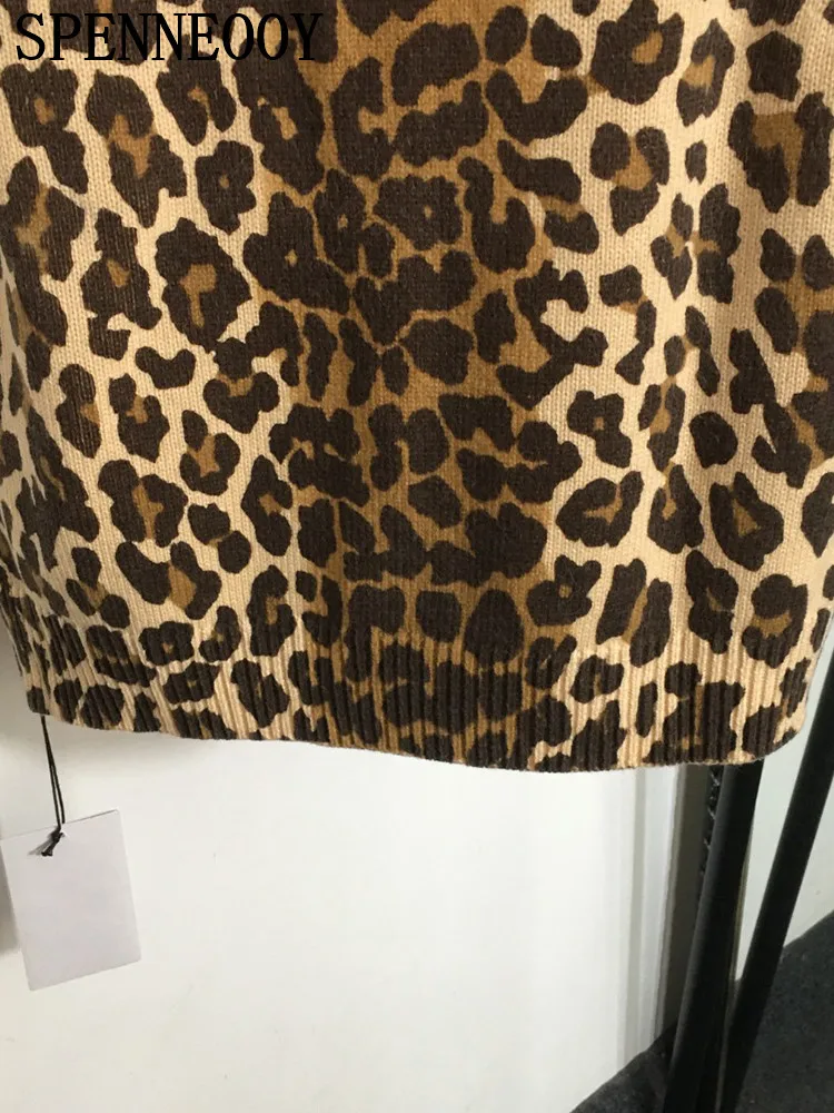 SPENNEOOY модные подиумные весенне-летние винтажные леопардовые вязаные пуловеры