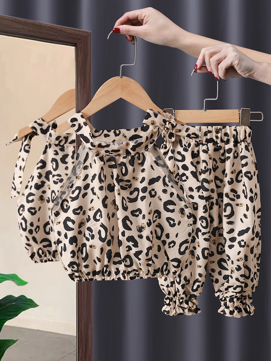 

Summer Cloths Set Baby Girl Cute Cotton Princess Leopard Print Short Sleeve T-shirt+Pants Suit Children's Clothing Kids Outfits