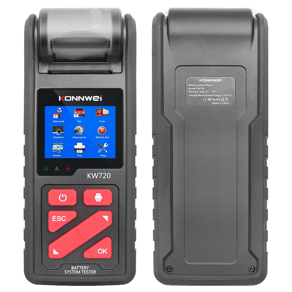 

KW720 OBDII Battery Tester For 6V 12V 24V Motorcycle Car Truck Battery Tester with Built-in Printer Diagnostic Scanner