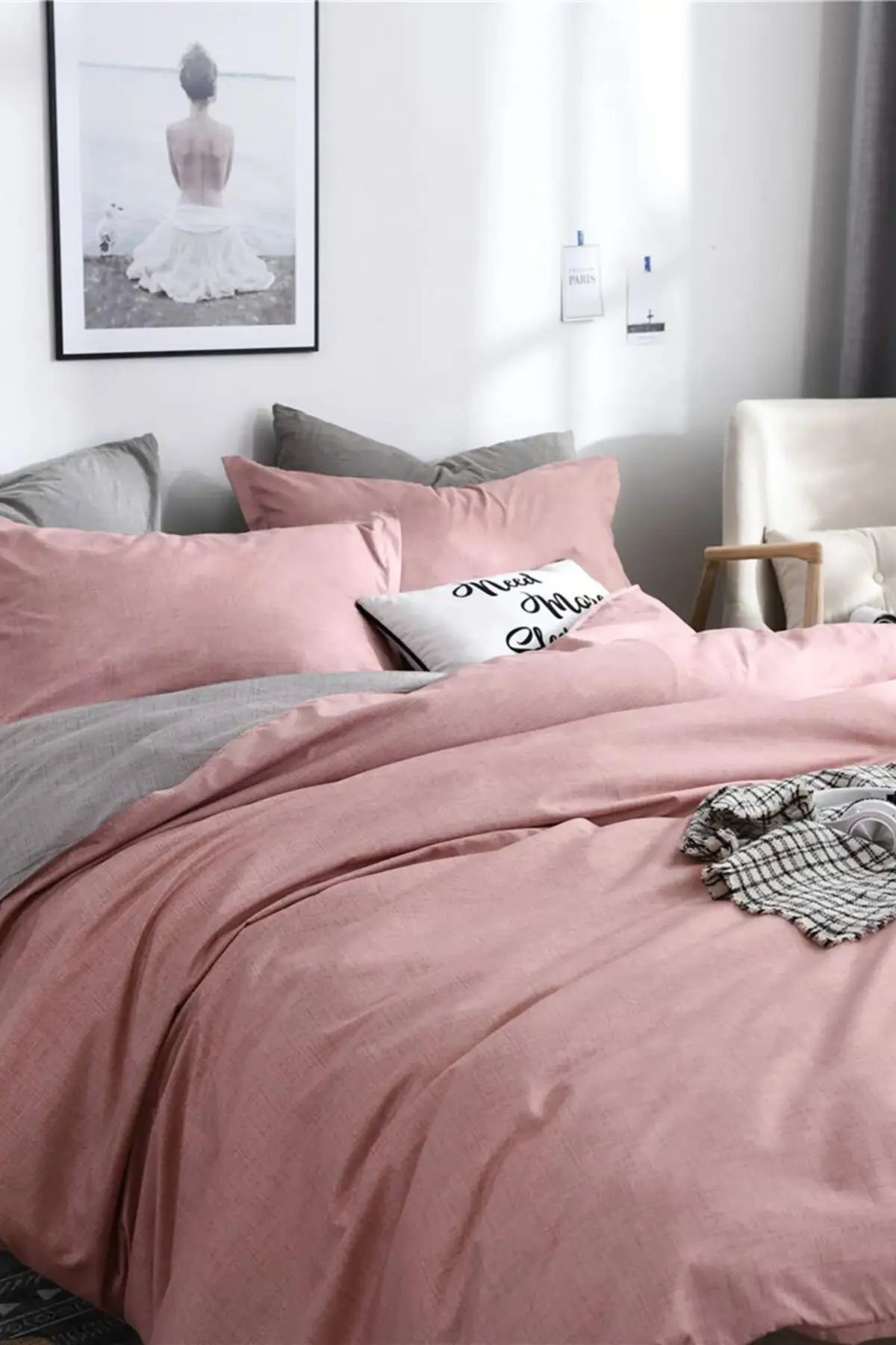 

Двухсторонний комплект пододеяльников Ranforce-пудра/серый хлопок 200x220 розовая спальня