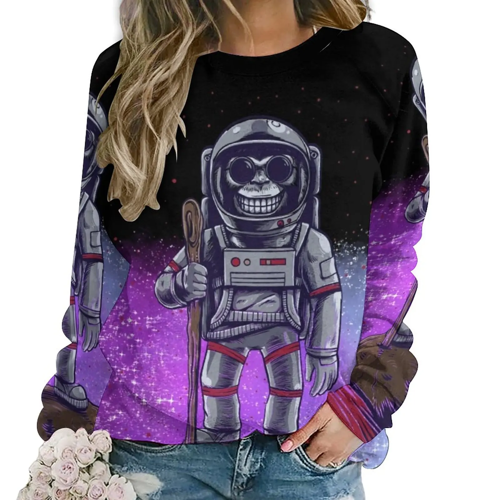 

Funny Astronaut Monkey Hoodies Winter Animal Print Street Style Oversized Hoodie Long Sleeve Pretty Custom Casual Sweatshirts