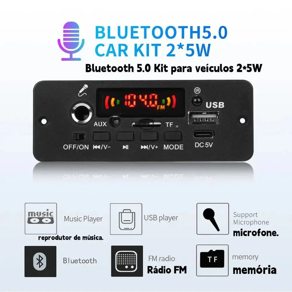 Фото Цифровой усилитель KEBIDUMEI 10W, плата декодера MP3, DC 5V, Bluetooth, FM, поддержка микрофона, автомобильный MP3-плеер с пультом дистанционного управления №4