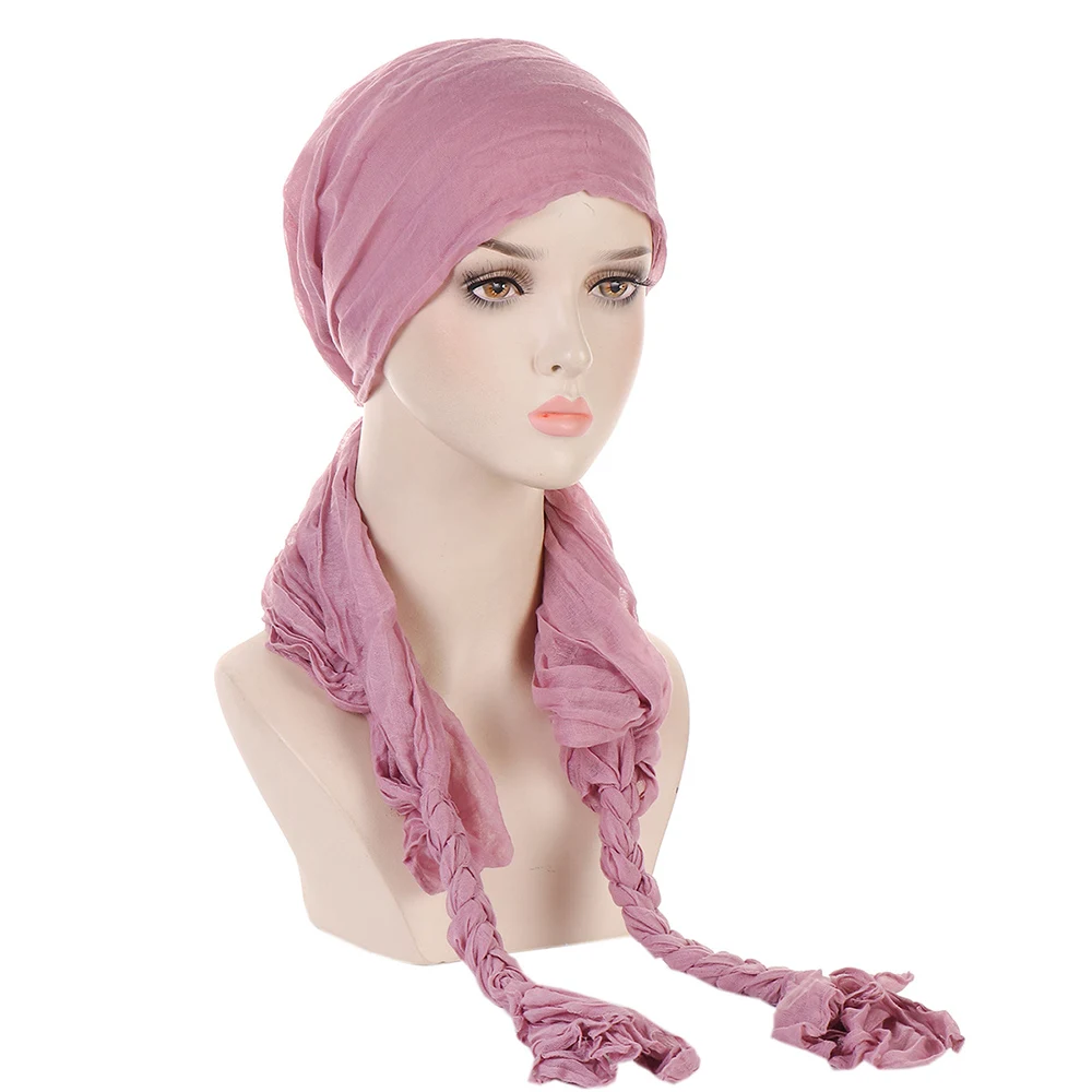 

Women Shawl Wraps Hijab With Braid Solid Color Muslim Hijab Scarf Fashion Multipurpose Sunscreen Windproof Bandana For Women New