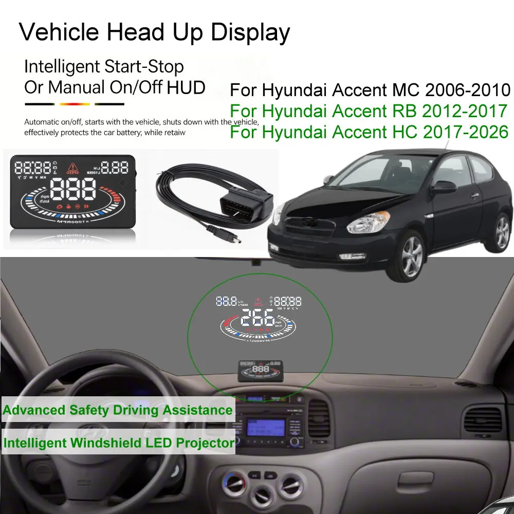 Фото Автомобильный проекционный дисплей (HUD) для Hyundai Accent MC 2006-2010, RB 2012-2017, HC 2018-2026. Аксессуары для автомобильной электроники. №3