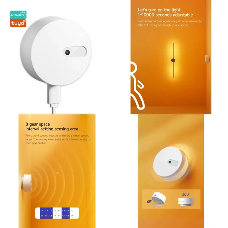 Фото Датчик движения Lifelibero Mmwave Radar Zigbee: Умный датчик присутствия человека с углом обзора 180 градусов и дальностью 6 метров №1