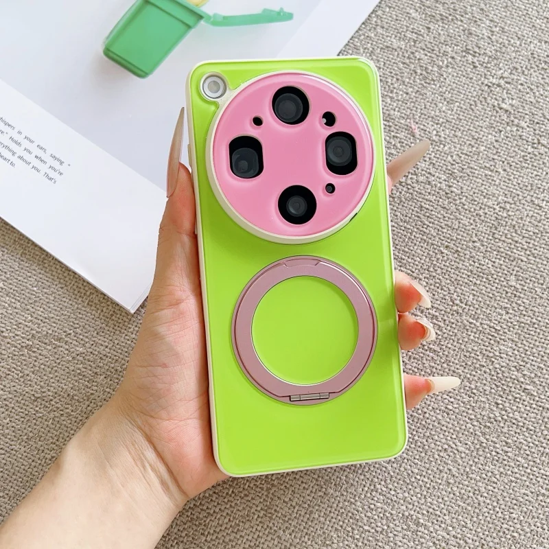 Фото Защитный чехол Macaron для OPPO Find X9 Ultra, 360-градусный кольцевой держатель для телефона, текстурированная задняя крышка с функцией Magsafe №4
