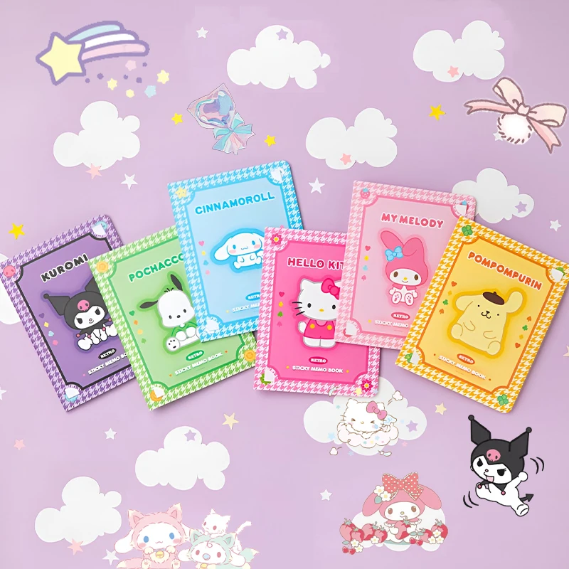 

Kawaii Sanrio Hello Kittys Cinnamoroll Anime Kuromi Sticky Note Pompom Purin Pattern Combination Message Book Study Toy Girls