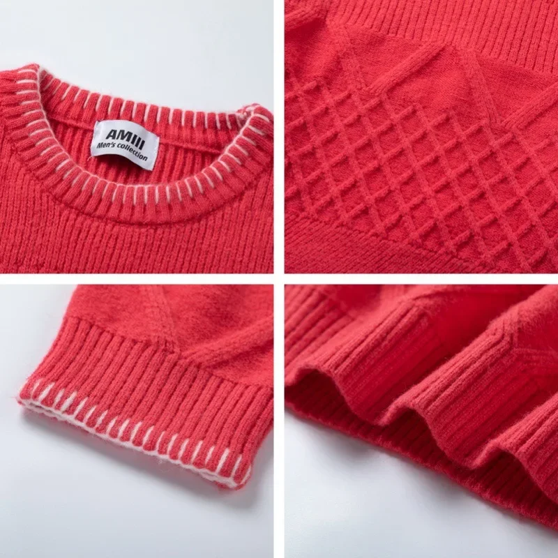 American Style Vintage Color Blocking Round Neck Pullover Knitted Top Casual Loose Fit Men's Autumn Sweater Situational Design S