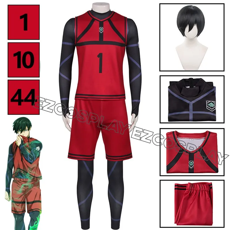 

Blue Lock Itoshirin Reo Mikage Chigiri Hyoma Cosplay Costume Wig NO.1 Red Football Jersey Sportswear Suit Women Men