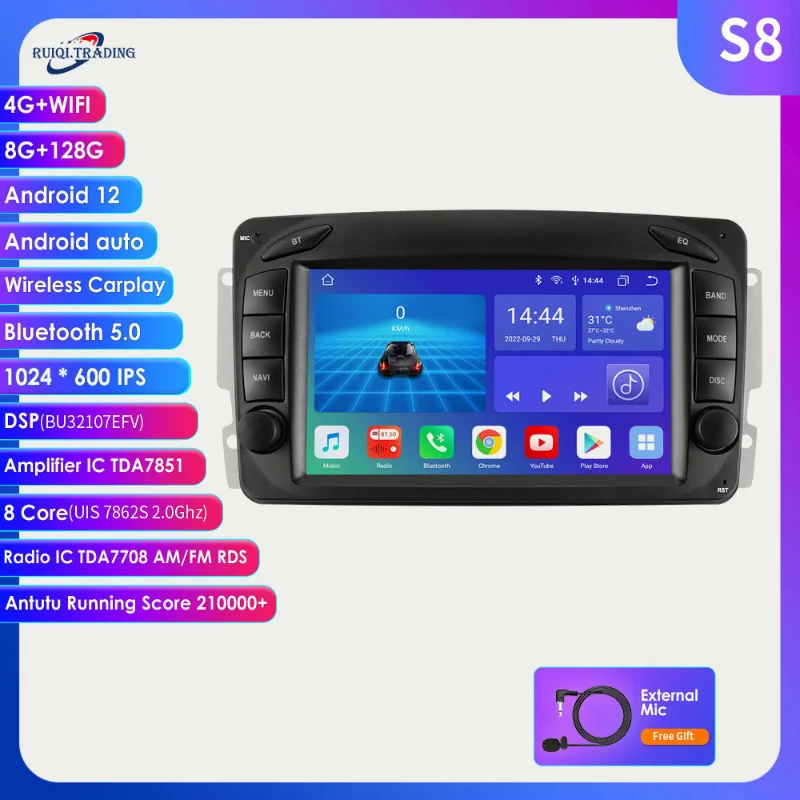 

Android 12 Car Multimedia Player 7 inch for Mercedse Benz Stereo Auto Radio Navigation Carplay Screen GPS 2 Din Android