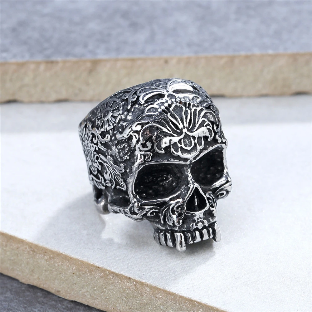 

Gothic Flower Stamp Skull Ring For Men Punk 316l Stainless Steel Skull Ring Men And Women Devil Skull Biker Ring Wholesale